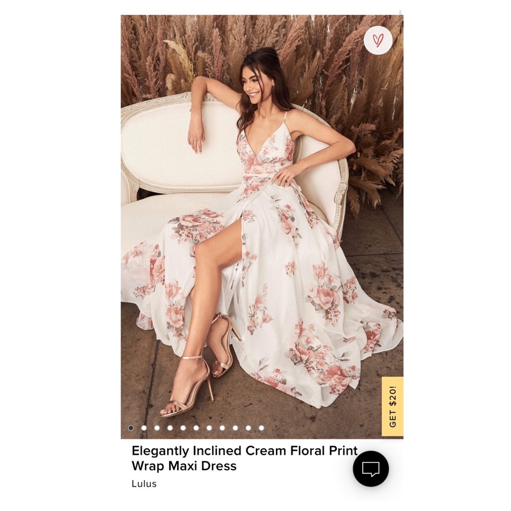 Lulu’s Elegantly Inclined Cream Floral Print Wrap Maxi Dress